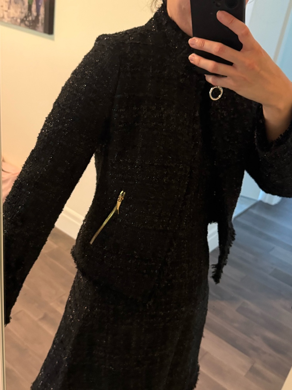 Kate Spade Black Tweed Women's Cropped Jacket - Picture 3 of 11